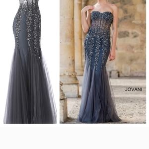 Jovani Black Strapless Dress with Silver Sequins